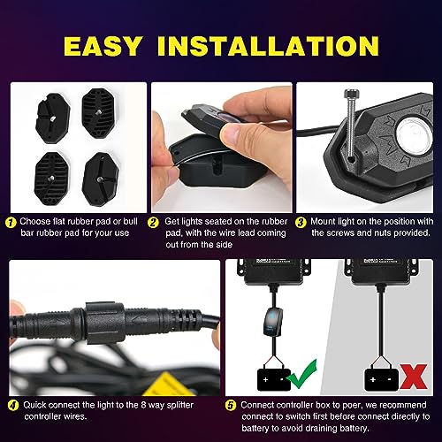 Nilight RGB LED Rock Lights Kit 6 Pods Underglow Multicolor Neon Pod - color: RGB 3LED, size: 6 Pods