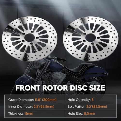 11.8" Polished Front Rear Brake Rotor Pads Set Fit for Harley Davidson Touring, for Road King/Electra Glide/Street Glide/Road Glide 2008-2022-3 PCS - size: 2 Front 1 Rear Rotor & Pad