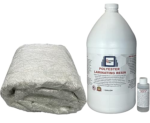 Polymer World- Polyester Resin 1.5x50x10 Yard Chopped Strand Mat, Fiberglass Kit for Boats, Automobiles, Surfboard, RV, Canoes, Jetski, Watercraft, with MEKP - size: Poly Res 1.5x50x10 Yard Chopped Strand Mat