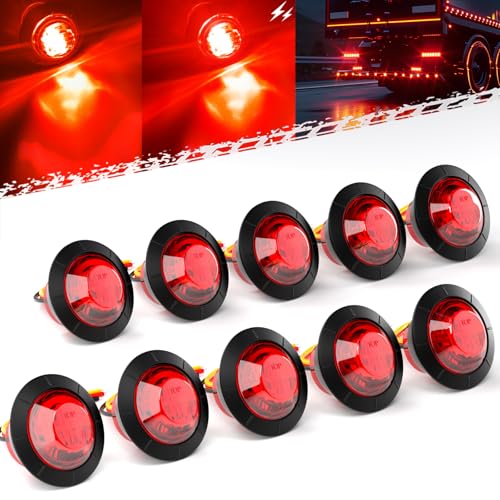 BJZ 3/4" Strobe+Marker Dual Function Red Round Trailer LED Side Clearance Tail Bumper Griller Flash Lights 12V Brake Stop Turn Warning Waterproof Light for Trailer Truck Van RV ATV Bus, 10Pcs - color: Red, 10Pcs