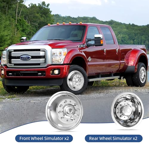 hightall 19.5 Wheel Simulators, 19.5" 10 Lug Stainless Steel Hubcaps,Polished Surface,2Pcs Front Wheel/2Pcs Rear Wheel,Bolts On Wheel Cover Set Compatible with Ford 2005-2025 F450/F550 - size: 19.5" For 2005-2025 F450 F550