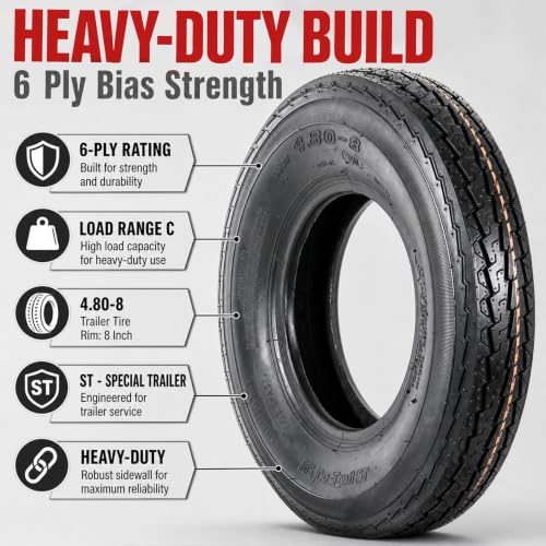 eCustomrim 2-Pack 4.80-8 480-8 8 Inch 6-Ply Bias Trailer Tire Load Range C