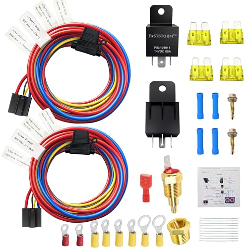 Dual Electric Fan Relay Kit Electric Radiator Fan Kit Temperature Sensor Switch 185 On 175 Off Automotive Wiring Kit 60 Amp Cooling Fan Relay Switch Kit 4 Pin Waterproof Relay Kit - style: Dual Electric Fan 185 On 175 Off