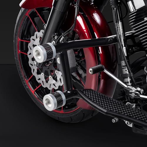 Advanblack Protek Two Step Highway Peg Crash Bar with CNC Slider Fit for 2014-2025 Harley Touring Road Glide Street Glide Electra Glide – Engine Guard Performance Upgrade (Silver CNC w/Carbon Inlay) - color: Silver CNC w/ Carbon Inlay
