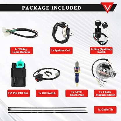 PRO BAT Lifan Kick Start Wiring Harness 2-Coil Stator 5-Pin AC CDI