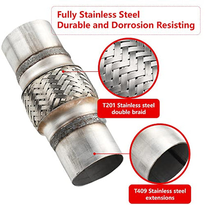 2 Pcs Exhaust Flex Pipe, 2.5''x 4''Stainless Steel Heavy Duty Exhaust Flex Pipe, Double Braid Exhaust Flex Tube, Overall Length 8'' - size: 2.5''x4''x8'', style: 2 PCS
