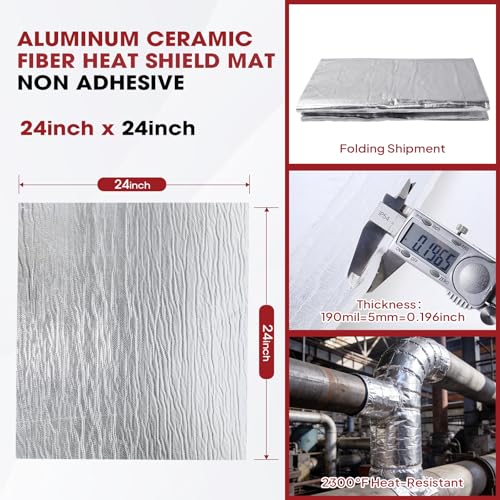 190mil Heat Shield Aluminum Foil High Temperature Insulation Mat 2300℉ Ceramic Fiber Barrier Thermal Material Sheet Protection (None-Adheisive,24" x 24") - size: 190mil-24" x 24", style: None-Backing Paper