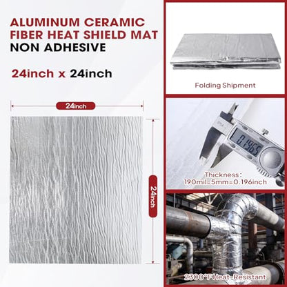 190mil Heat Shield Aluminum Foil High Temperature Insulation Mat 2300℉ Ceramic Fiber Barrier Thermal Material Sheet Protection (None-Adheisive,24" x 24") - size: 190mil-24" x 24", style: None-Backing Paper