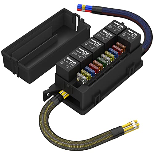 RVBOATPAT 12V Fuse Relay Box with 6 Relays and 11 Way ATC/ATO Blade Fuses, Pre-Wired Fuse and Relay Box 12 Vlot Relay Fuse Box Block for Automotive Marine Boat - color: 6 Relays and 11 Way Fuses