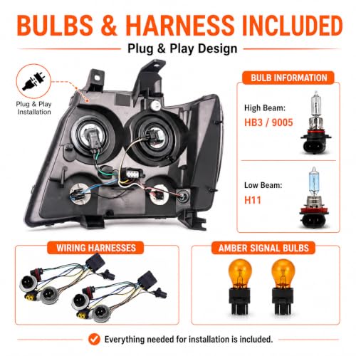 Headlight Assembly Replacement for 2007-2013 Chevy Tahoe Suburban Avalanche - color: w/Bulb sets