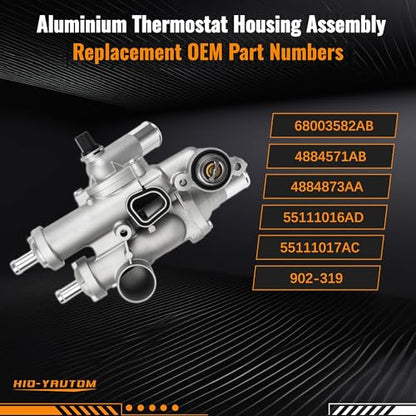 68003582AB Upgraded Aluminium Engine Coolant Thermostat Housing Assembly Compatible with Chrysler 200 Sebring Dodge Avenger Caliber Journey Jeep Compass Patriot 2.4L 2007-2020 with Sensor #902-319