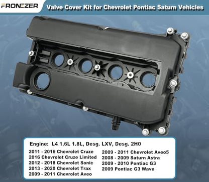 Engine Valve Cover with Gaskets Bolts Oil Filler Cap Compatible with 2011-2020 Chevy Cruze Sonic Trax Aveo, 2008-2009 Saturn Astra, 2009-2010 Pontiac G3 1.6L 1.8L Replace# 55558673 55564395 264-920 - color: Plastic