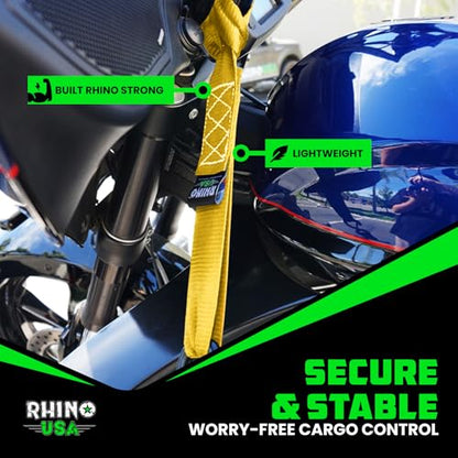 Rhino USA Soft Loop Tie Down Straps (4-Pack) - Motorcycle Handlebar Straps - color: Yellow 4-Pack