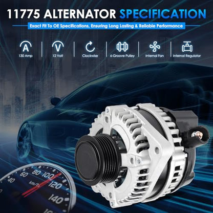 Car Alternator 11775 130A Fit for Honda Odyssey 2014-2017 3.5L V6 - size: #11775N, 11775 Alternator
