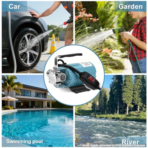 Water Transfer Pump, 115V 1/10HP Electric Utility Pump with On/Off Switch 2*6 ft Water Hoses Kit for Removing Water from Garden Pool Aquariums Hot Tub Draining 1/8’’ Low Suction for Rain Barrel (Blue) - color: 115v-blue