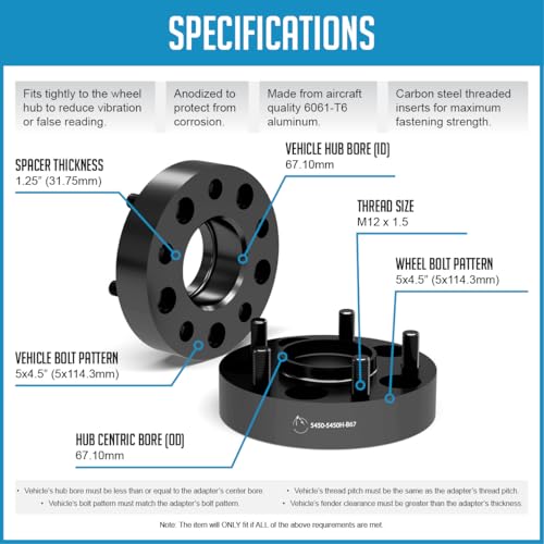 Wheel Accessories Parts 2 Pcs Hub Centric Wheel Spacers 5x4.5 5x114.3mm 1.5 Inch Thick 67.1mm Hub M12x1.5 12x1.5 Thread Stud Fits Hyundai ｜ KIA ｜ Mazda ｜ Mitsubishi ｜ Jeep Compass Patriot Vehicles - size: 2 Pack, style: 1.25" Thick