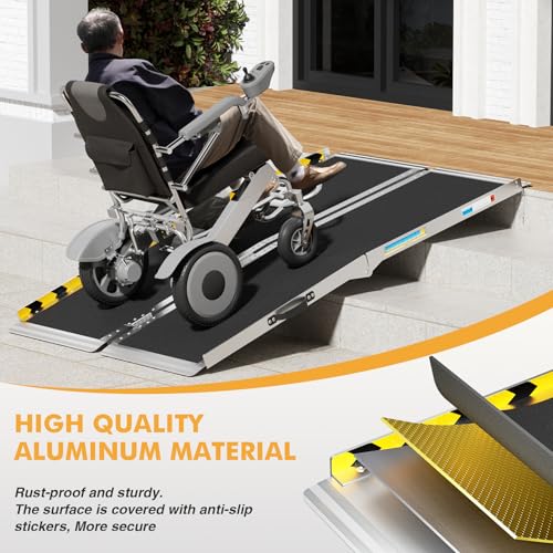 6ft Wheelchair Ramps for Home Steps, Non-Slip Aluminum Threshold Ramp, Foldable Handica Ramp for Wheelchairs in Home, Entry, Shed, Doorway, Curb, Stairs - size: 6FT Using Height 6"-18"