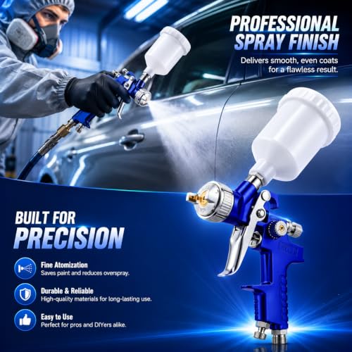 Mini HVLP Air Spray Gun Kit with 0.8mm & 1.0mm Nozzles, 125cc Cup for Automotive Touch Up & DIY Projects, Professional Paint Sprayer (0.8mm Nozzle)