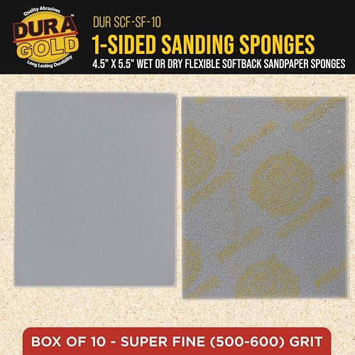 Dura-Gold Superfine Cut Sanding Sponges 5.5" x 4.5", 500 to 600 Grit, Bx 10 - style: Super Fine