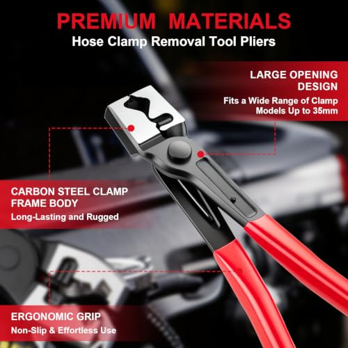Upgrade 4PCS Hose Clamp Kit for Water Hose and Coolant Radiator Heater, Automotive Hose Repair and Replacement includes Hose Pipe Clamp Clip Flat Band Clamp Pliers, Clic-R Type & Hose Remover Tool