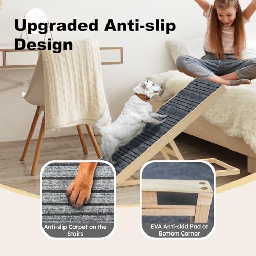 TIMHAKA Dog Ramp for Bed with 7 Adjustable Heights, Supports Up to 150lbs