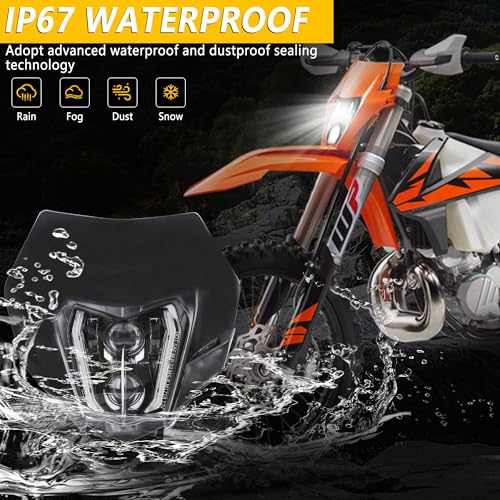 RAMJET4X4 LED Motorcycle Headlight Dirt Bike DRL Headlamp with Bezel Compatible With Motocross Pit Bike Enduro ATV Supermoto 150 250 350 450 500 SX XCW EXC SXF XC SMC R 690 - color: black