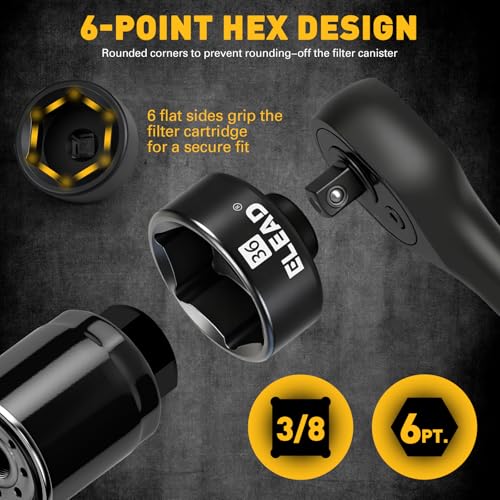 ELEAD 36 mm Oil Filter Socket Wrench, 3/8'' Drive 6-Point Oil-Filter Removal Tool, Metric Oil Filter Wrenches, Low Profile Design for Easy Removal, Chrome Vanadium Steel Oil-Change Tool - style: 36mm