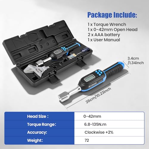 Wisscool Adjustable Digital Torque Wrench, 5-99.6 ft.lb/6.8-135 N.m - size: Adjustable Jaw (42mm)/5-99.6 ft.lb
