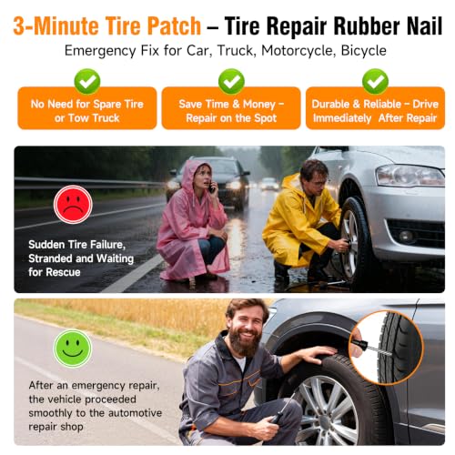 101Pcs Tire Repair Rubber Screw Kit, Dual Size (Small & Large) Rubber Nail Plugs for Car, Motorcycle, Truck, Tractor – Fast Self-Service Tool for Vacuum Tire Puncture Repair, Includes Screwdriver