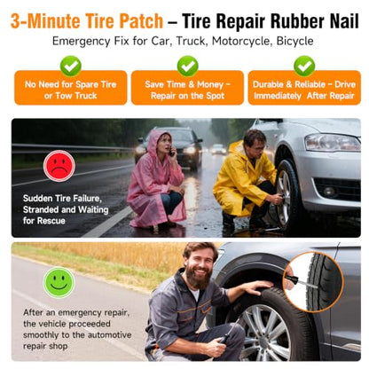 101Pcs Tire Repair Rubber Screw Kit, Dual Size (Small & Large) Rubber Nail Plugs for Car, Motorcycle, Truck, Tractor – Fast Self-Service Tool for Vacuum Tire Puncture Repair, Includes Screwdriver