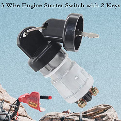 Universal 3 Wire Engine Starter Switch with 2 Keys Replacement Parts Fit for Honda Motorcycle, Scooter, Truck, Tractor, Forklift, Agricultural Modified Car etc.