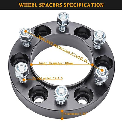 BRTEC 1.25" 6x5.5 Hubcentric Wheel Spacers for Toyota Tacoma 4Runner - color: 4PCS/1.25"