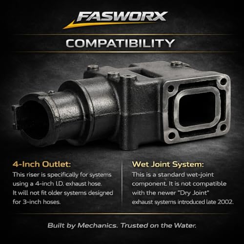 Mercruiser Exhaust Riser Elbows with Gaskets & Bolts - Replaces 8079882A, 807988Q03, 807914A1, 44354 - Fits V6, V8, & Big Block Mercruiser Engines from 1981 to 2002, 4” Wet Joint Elbow by FASWORX - size: Set of 1