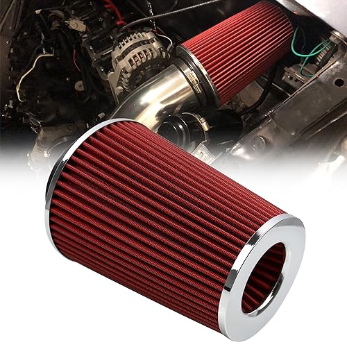 RYANSTAR RACING 4 Inch Cone Air Filter 102mm High Flow 231mm Tall - color: red, size: 4" Short