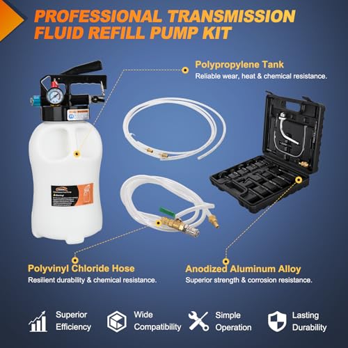 GOOACC Transmission Fluid Pump Kit 6L Automotive Pneumatic Oil Fluid Extractor ATF Refill Dispenser Transfer Pump with 15 ATF Filler Adapters 1.6 Gal 2 Ways Vacuum Fluid Evacuator Oil Change Tool Set - size: 6L