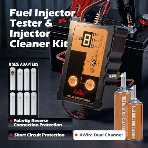 Creator Fuel Injector Testing and Cleaning Tool Kit, 8 Pulse Modes, 4-Wire Dual-Channel Simultaneous Testing, 8 Adapter Sizes, 12V/5V Output for DIY Auto Repair