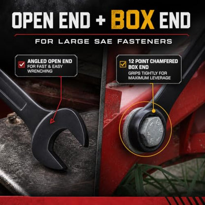 ABN Large Combination Wrench Set SAE 1-5/16 to 2in - Standard 10 Piece Jumbo Open End Wrench Set