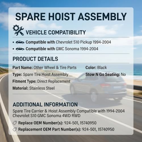 Spare Tire Carrier Hoist Assembly For Chevrolet S10 GMC Sonoma