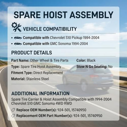 Spare Tire Carrier Hoist Assembly For Chevrolet S10 GMC Sonoma