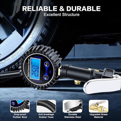 Digital Tire Pressure Gauge with Inflator 250 PSI
