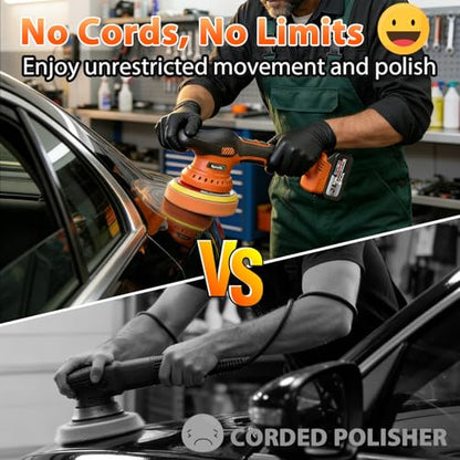 Cordless Car Buffer Polisher Kit, 2x4000mAh 21V Batteries, 6-Inch Orbital Car Polisher, 8 Variable Speeds, LED Display, 18-Piece Accessories for Waxing, Polishing & Scratch Removal