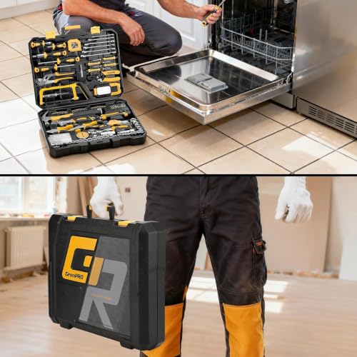 GRENPRO 218PCS Basic Auto Hand Tool Set Household Repair Tool Box Kit - style: Yellow Hand Tool Set 218PC