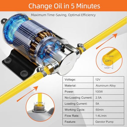 12/24V 100W Electric Oil Change Extractor Pump, 1-4L/min Oil Transfer Pump for Engine/Transmission/Gear Oil Change, Fluid Transfer Pump for Boats, Trucks, Cars, RVs, Lawnmowers(Oil Pump-B) - color: Oil Pump-B