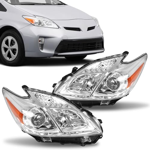 Headlight Assembly Fit for 2012-2015 Toyota Prius Chrome Housing Clear Lens - color: Chrome