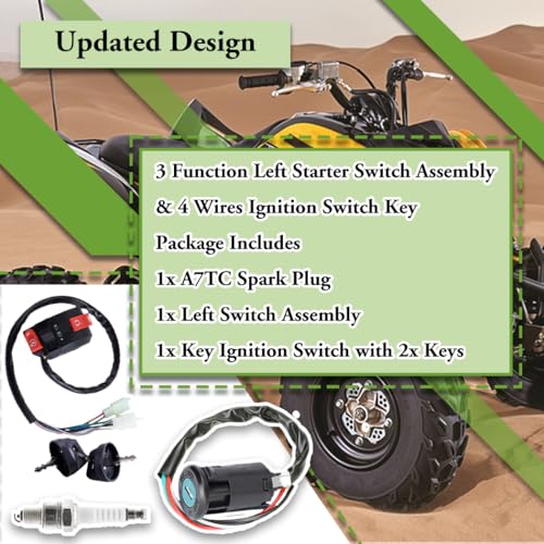3 Function Left Starter Switch Assembly+4 Wires Ignition Switch Key with Cap Fit for 50cc 70 cc 90cc 110cc 125cc 150cc TaoTao Coolster SUNL Chinese ATV Quad 4 Wheeler Apollo Dirt Bike Scooter