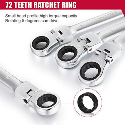 Eastvolt 12-Piece Flex-Head Ratcheting Wrench Set, Metric 8mm-19mm, Combination Ended Spanner kits, Chrome Vanadium Steel with Toolbox, EVHT1201 - size: Wrench set