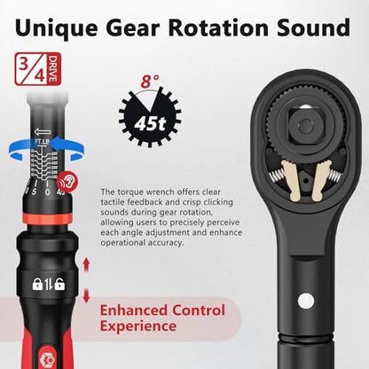 VANPO Torque Wrench 3/4-Inch Drive 100-650 Ft-Lb for Truck, ±3% Accuracy - size: 3/4-Inch 100-650 Ft-Lb