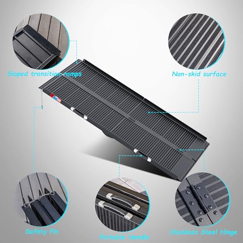 WHALEMOTOR Black Portable Wheelchair Ramp, 6FT No-sew Non-Slip Aluminum Wheelchair Ramp, Folding Portable Wheelchair Ramps for Home, Weight Capacity Up to 800LBS, Loading Dock Plates - size: 6FT Using height 6-18"