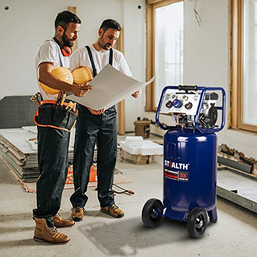 Stealth 20 Gallon Ultra Quiet Air Compressor,1.8 HP Oil-Free Peak 150 PSI 68 Decibel, 5.5 CFM @ 40 PSI 5 CFM @ 90 PSI Silent Long Life Electric Air Compressor W/Wheel for Garage - style: Vertical_VC