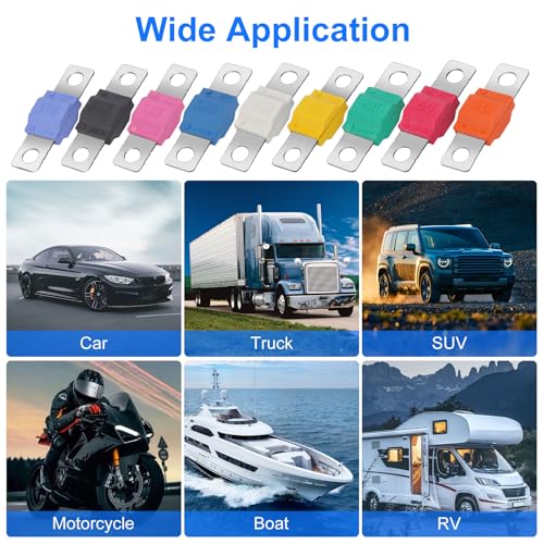 Linkstyle AMI MIDI Fuse Kit 18PCS, High Current Bolt-On Mini Fuses 30A 40A 50A 60A 80A 100A 125A 150A 175A, 12V–32V Copper Plated Automotive Fuses, for Car Truck RV Marine Boat Solar System